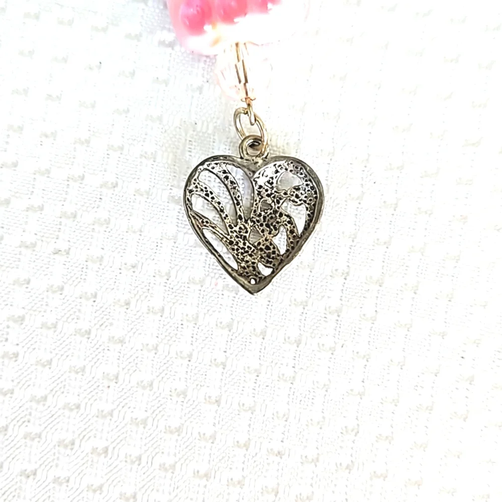 Elegant Pink Swirl Bead & Heart Charm Keychain Keyring Handmade